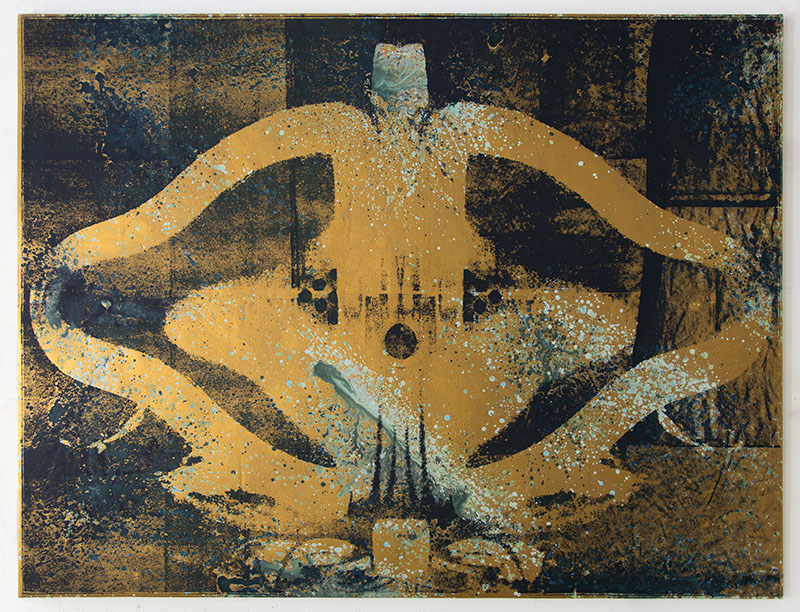 Jonathan Kelly - Fountain Bhudda 2 - Screenprint and Acrylic on Canvas -  165x215cm